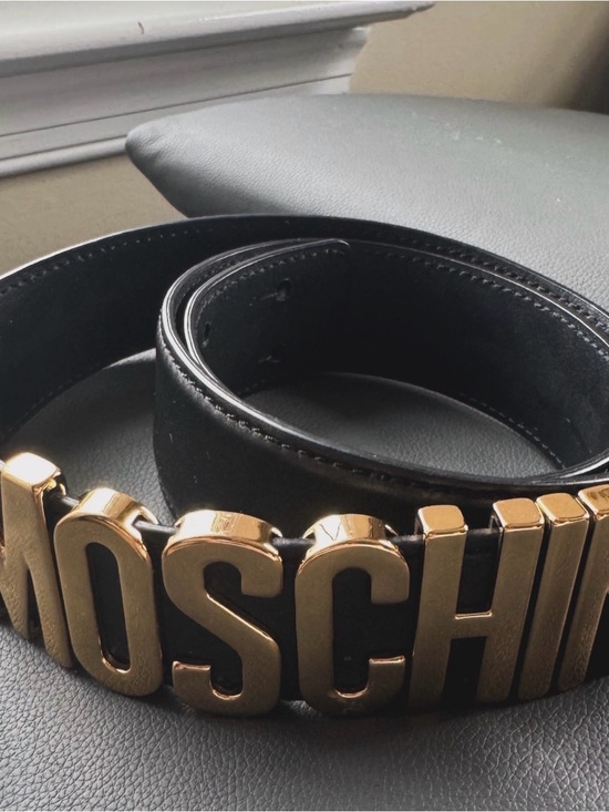 Moschino Accessories - Moschino Black Leather Belt with Gold Logo Letters